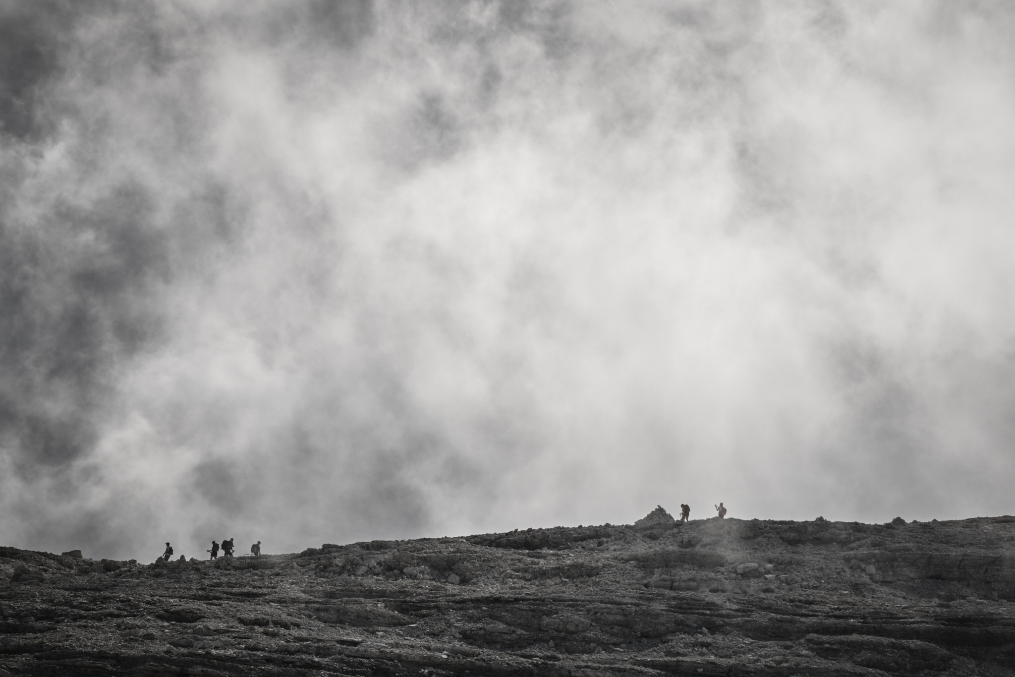 Hikers on a ridge line